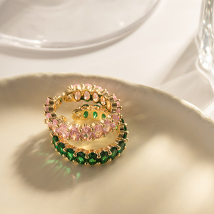 Anillo abierto de circón verde ovalado a la moda, resistente al agua, de acero inoxidable, circón completo, anillo de oro de 18K, joyería ajustable, Idea, regalo de fiesta - Product Image 2