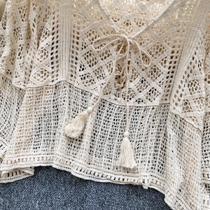 Top Bohemien Lavorato a <span class=keywords><strong>Maglia</strong></span> con Protezione Solare per Donna, Crochet Traforato, Spalline da Annodare, Vestibilità Ampia Effetto Snellente, Abbigliamento Estivo per Taglie Piccole - Product Image 3
