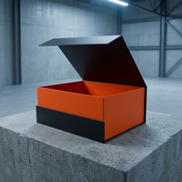 Boîte cadeau rigide de luxe noir mat et orange avec logo personnalisé, boîte cadeau magnétique en papier pour vêtements et électronique