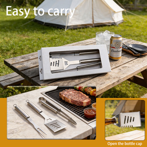 Ensemble d'<span class=keywords><strong>accessoires</strong></span> de barbecue robustes en acier inoxydable 3 pièces : spatule, pince et fourchette pour camping en extérieur - Product Image 5