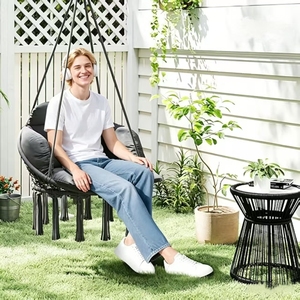 Fauteuil suspendu en hamac, chaise suspendue d'extérieur avec grand <span class=keywords><strong>coussin</strong></span>, balançoire en macramé en corde de coton avec chaîne, <span class=keywords><strong>pour</strong></span> intérieur et extérieur - Product Image 6