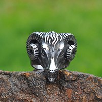 Bague pour homme en acier inoxydable, bijoux de mode, vente en gros, motif chèvre du dieu nordique Thor, bijoux vikings