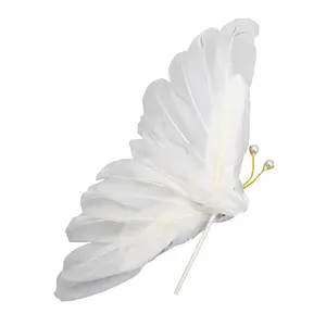 Wholesale Big Decorative Butterfly Feather Topper White Butterfly Wings Cake Topper For Cake Decorations Baking Supplies