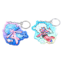 Pour la vente en gros : Breloques en acrylique écologiques imprimées UV, porte-clés personnalisés à motif ondulé anime avec motifs poupée et cochon