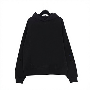 Sweat-shirt à capuche noir surdimensionné avec broderie d'étoiles en strass sur les manches, unisexe, décontracté, en coton tricoté, pour l'automne - Product Image 1