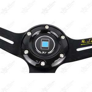 Volante de plato profundo de PU de 350mm y 14 pulgadas, volante <span class=keywords><strong>Universal</strong></span> deportivo de carreras, negro, plateado, rojo, azul, radios, volante de coche con logotipo ND - Product Image 4