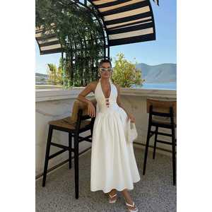 Robe de performance blanche pour ballerine avec élégante décoration en nœud perlé - Product Image 2