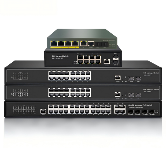 Enterprise Network L2 Managed PoE+ Switch 4/8/16/24 Port SNMP SSH Telnet CLI Web Gigabit Ethernet PoE Switch for CCTV IP Camera