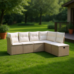 Ensemble de canapés de jardin modulaires en rotin PE beige, 6 places, mobilier d'extérieur - Product Image 2
