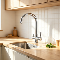 Robinet d'eau potable en acier inoxydable chromé, mitigeur de cuisine 4-en-1 pour eau pétillante, robinet 4 voies