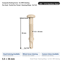 Vis de terrassement composite en acier inoxydable 304 316 à tête cylindrique, filetage partiel fin, ailettes de fraisage, queue coupée pour WPC