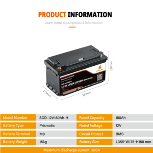 Batterie lithium-ion Supcelion 12V 180Ah de type chauffant, idéale pour le stockage d'énergie, fournie en gros par l'usine - Product Image 2