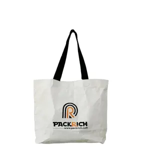 Custom Printed White High Quality Recycled Cotton Reinforced Lined Kraft Paper Shopping Tote Bag
