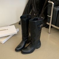 Bottes de chevalière pour femme, nouvelle collection hiver 2026, mi-mollet, couleur unie, style britannique, boucle de ceinture, fermeture éclair arrière, talon épais, bottes ajustées