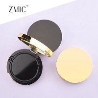 Kotak alas bedak cushion bulat warna emas metalik, kosong, dengan cermin, kemasan alas bedak cushion ABS, grosir