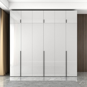Armoire moderne à 6 portes en blanc brillant avec armoire supérieure, poignées noires, tiroirs, meubles de chambre à coucher, fabrication OEM personnalisée - Product Image 2