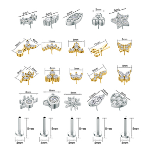 10 Piezas de Piercings Labret sin Rosca, Piercings de Acero Inoxidable con Circonita Cúbica, Anillos de Labio, Piercings de Nariz con Parte Trasera Plana, Joyería para Piercing de Tragus y Hélix - Product Image 2