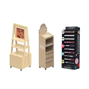 Cardboard 4 Shelf Bamboo Display Flooring MDF Gondola Shelving PVC Rack Custom Wood Metal Acrylic Nail Polish Cabinet Display