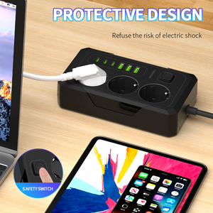 Enchufe <span class=keywords><strong>DE</strong></span> LA UE Tira <span class=keywords><strong>de</strong></span> alimentación Cable <span class=keywords><strong>de</strong></span> extensión <span class=keywords><strong>de</strong></span> 2M Enchufe <span class=keywords><strong>de</strong></span> salidas <span class=keywords><strong>de</strong></span> 3AC con 3 USB 3 Tipo C Tira <span class=keywords><strong>de</strong></span> alimentación Cable <span class=keywords><strong>de</strong></span> extensión multiempresa - Product Image 2