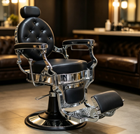 Fauteuil de barbier classique haut de gamme à boutons capitonnés pour usage professionnel en salon de coiffure