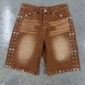 2025 Trendy Loose Fit Men <b>Denim</b> <b>Shorts</b> Comfortable Summer Casual Wear with Crystal Rhinestone Decorations Baggy Jorts - Product Image 2