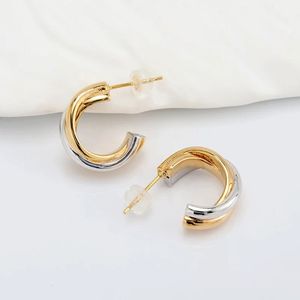 Xinfly 18K Gold Earrings Au750 Ear <b>Studs</b> Yellow White Two-Tone Women's Earrings Fashionable Versatile Jewelry for Weddings - Product Image 3