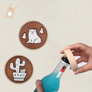 Engraved Cartoon Pattern Natural Wood <b>Bottle</b> Opener Magnetic Fridge Decoration Beer <b>Bottle</b> Opener Creative Gift - Product Image 2