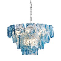 Lustre moderne de luxe à plusieurs niveaux en verre bleu artistique, luminaire suspendu rond en laiton doré Art Déco pour la décoration du salon et de la salle à manger