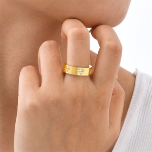Fashion 18k Gold Plated Jewelry Non-tarnish Heart Engraved Zircon <b>Finger</b> <b>Rings</b> for Women - Product Image 4