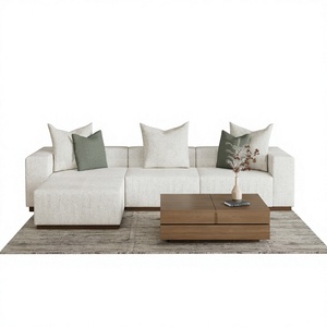 Modern Fabric L-Shaped Sectional <b>Sofa</b> Set 3 Seater with Padded Arms <b>Foam</b> Filling Chaise Lounge and Wood Legs for Home & Hotel - Product Image 1