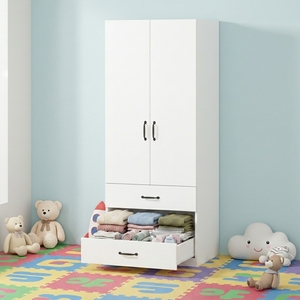 Armoire de rangement en métal <span class=keywords><strong>avec</strong></span> 2 portes pour chambre à coucher, meuble de maison, armoire double autoportante <span class=keywords><strong>avec</strong></span> 2 tiroirs - Product Image 2