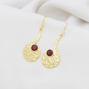 ต่างหูโกเมนพื้นผิวชุบทอง18K ชุบทองสำหรับเด็กผู้หญิง - Product Image 3