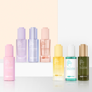 30ml 50ml Emballage Cosmétique Épaule Plate Clair Bleu Rose <span class=keywords><strong>Barbe</strong></span> Cheveux Huile Essentielle Sérum Flacon compte-gouttes en verre avec <span class=keywords><strong>bouton</strong></span> poussoir - Product Image 3