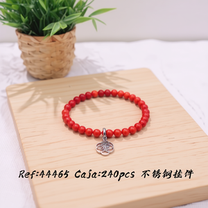 Pulsera de acero inoxidable de 8 mm y 18,5 cm con cuentas rojas y colgante para mujer - Product Image 2