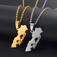 Collares con Colgante de Mapas de Marruecos en Acero Inoxidable, Joyería Étnica, Le Royaume Du Maroc