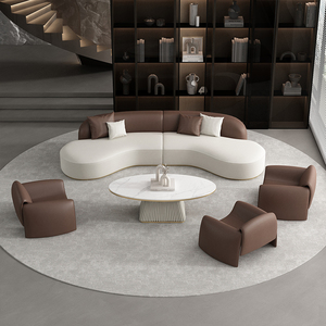 طقم أريكة جلدية منحنية حديثة لردهة الفندق والاستقبال والتفاوض ومكتب الشركة وصالون التجميل وقاعة المعارض - Product Image 5