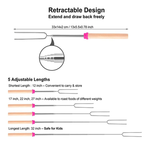 Varillas Extensibles UPSILON de Acero Inoxidable 201 de 32 Pulgadas para S'mores, Hot Dogs, Fogatas y Braseros, Fáciles de Limpiar - Product Image 2