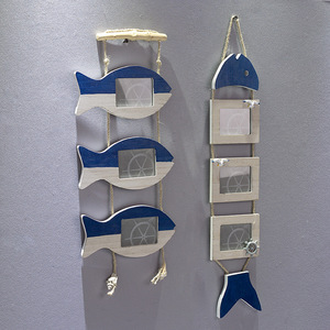 Mediterranean Fish Shape <b>Wall</b> Hanging Three Panel Photo <b>Frame</b> Home Decor MDF Irregular <b>Design</b> - Product Image 1