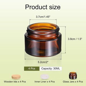 Pot cosmétique de luxe en verre ambré avec couvercle noir, en plastique ambré à grain de bois de bambou, vide, 30g, 50g, 60g, 2oz, pour crème corporelle et beurre corporel - Product Image 2