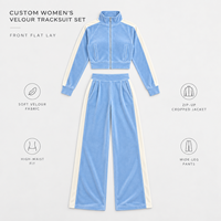Ensemble de survêtement en velours personnalisé pour femme, veste courte à manches longues et fermeture éclair intégrale, pantalon plissé à jambes larges pour un usage quotidien décontracté