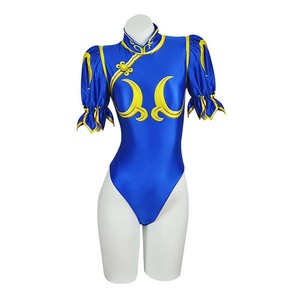 Jeu Street Fighter Cosplay <span class=keywords><strong>Chun</strong></span> <span class=keywords><strong>Li</strong></span> Cosplay Blue Qipao Full Set Costume GAHC-055 - Product Image 3