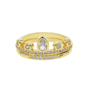 Promotion Gold Plated Fashion Wedding Engagement Cz Band Set of 2 Pcs <strong>Crown</strong> <strong>Ring</strong> - Product Image 4