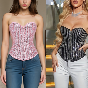 Novedad 2024 Corsé Vintage para <span class=keywords><strong>Mujer</strong></span> Talla Grande con Lentejuelas Brillantes <span class=keywords><strong>Reductor</strong></span> de Cintura Bustier Moldeador - Product Image 2