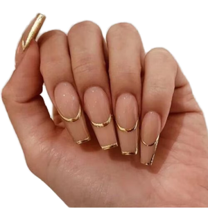 <span class=keywords><strong>Uñas</strong></span> Postizas Doradas Francesas con Diseño de Almendra, Media Cobertura, con Purpurina, Material ABS, Pre-diseñadas, 24 Piezas para Fiestas, Bodas, <span class=keywords><strong>Halloween</strong></span> - Product Image 1