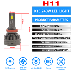 Bombillas LED K13 MAX 6000K de Alta Calidad para Autos, 12V 240W, H1 H4 H11 H7 9005 9006 9012, Luces LED para Auto, Faros Delanteros y Antiniebla - Product Image 6