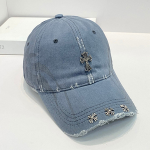 Casquette unisexe en coton pur avec strass personnalisés OEM, bord incurvé, style vintage, casquette de baseball en coton délavé style hip-hop - Product Image 1