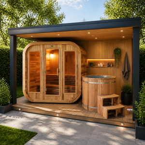 ICEMEND Sauna extérieur personnalisable en bois de cèdre rouge, grande taille, design moderne, avec bain froid intégré et spa - Product Image 2