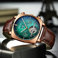 Jam Tangan Mekanik Tourbillon Mewah Pria New Ailang 8655 Casing Persegi, Tali Kulit Tahan Air, Baja Anti Karat, Otomatis