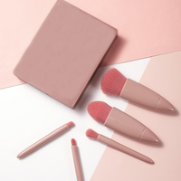 5 Buah Set Kuas Makeup Mini Dengan Kotak Cermin, Kuas Makeup Eyeshadow Bedak Foundation Lembut Ramah Perjalanan
