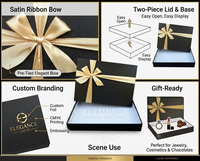 Boîte cadeau rigide noire de luxe personnalisée avec ruban en satin doré, couvercle et base en deux parties, finition mate, emballage pour vêtements et cosmétiques